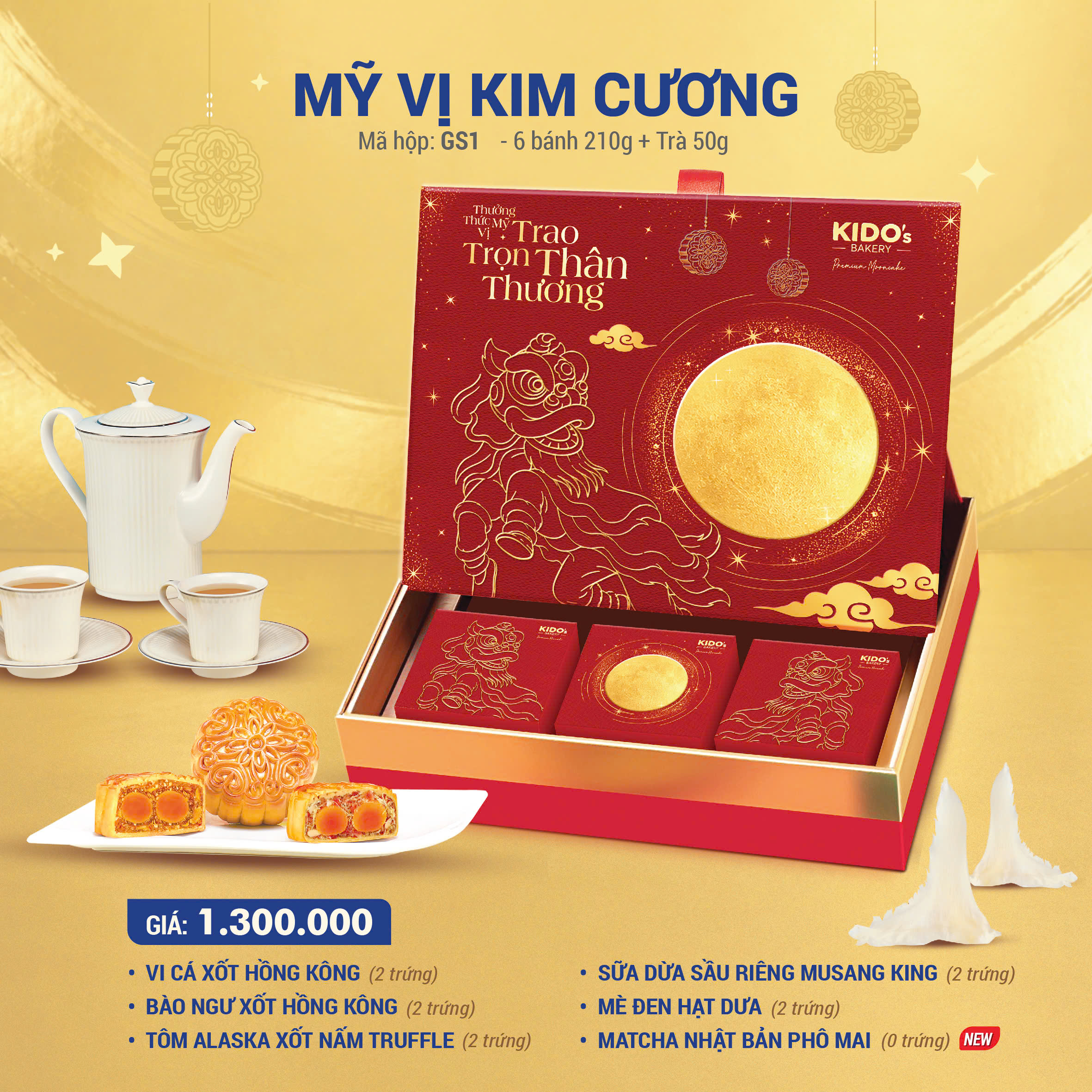 Hộp MỸ VỊ KIM CƯƠNG 6 Bánh 210G + Trà 50G