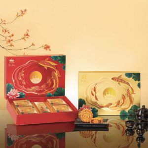 Trăng Vàng Hoàng Kim Vinh Hoa (Vàng) Hộp Giấy (4 Bánh X160g + Trà Ô Long 50g)