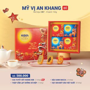 Hộp Bánh Trung Thu KIDO MỸ VỊ AN KHANG (Đỏ) 4 Bánh x 150G